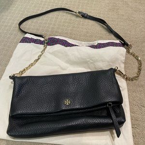 Authentic Tory Burch crossbody bag with leather and chain strap in black